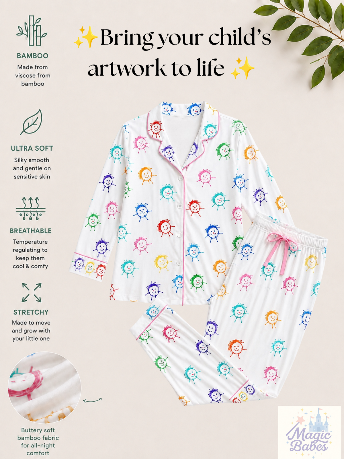 Custom Artwork Bamboo PJs- Adult/Child