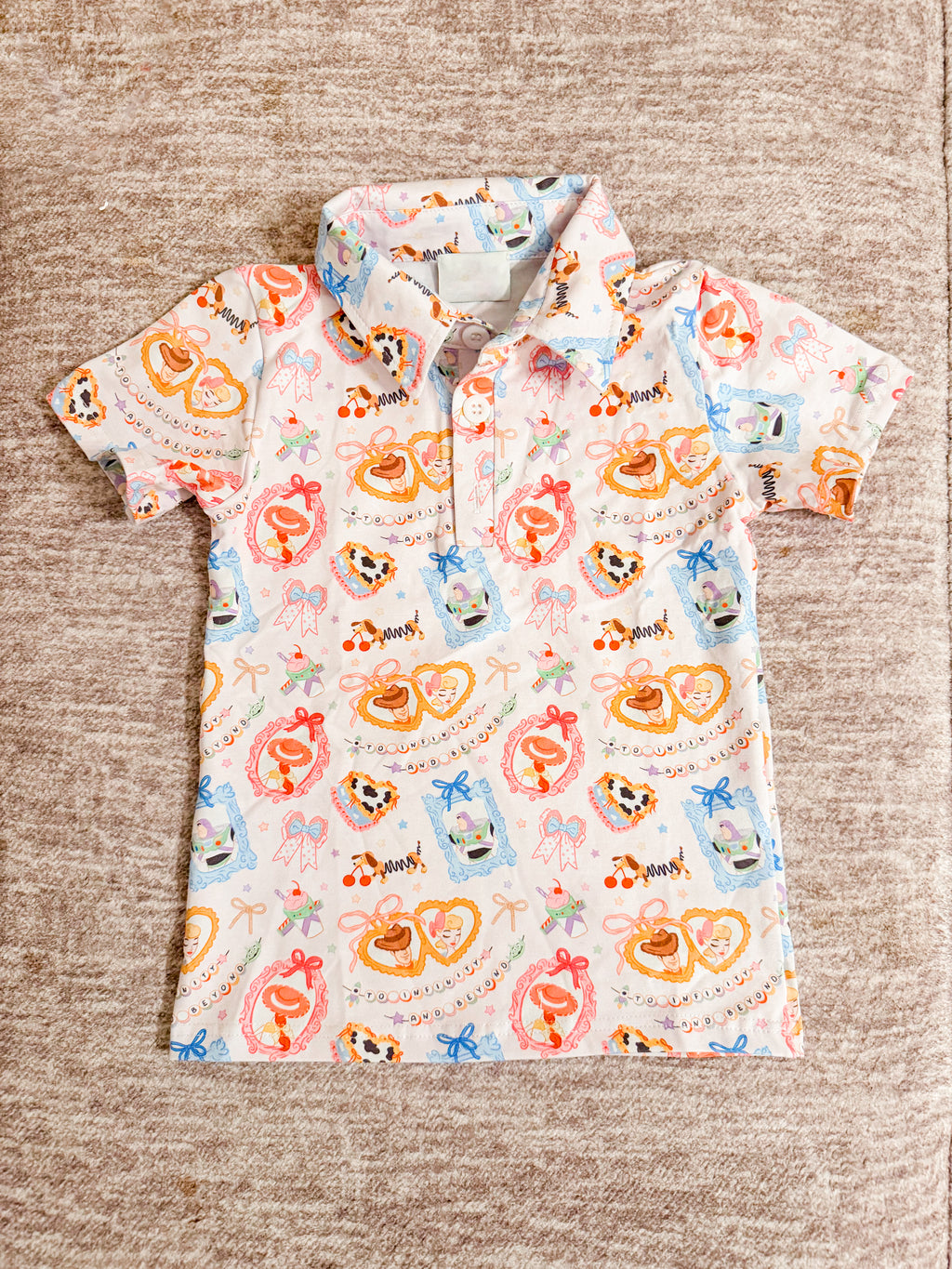 Toys in Blue Polo Shirt- Adult/Child. Ready to Ship.